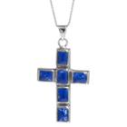 Distributed By Target Women's Silver Plated Reconstituted Sodalite Cross Pendant - Blue/silver