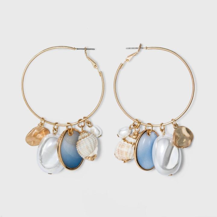 Pearl And Shell Charms Hoop Earrings - A New Day Blue