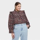 Women's Plus Size Bishop Long Sleeve Top - Who What Wear Black Floral