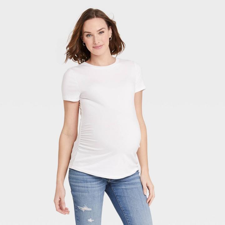 Short Sleeve Jersey Maternity T-shirt - Isabel Maternity By Ingrid & Isabel White