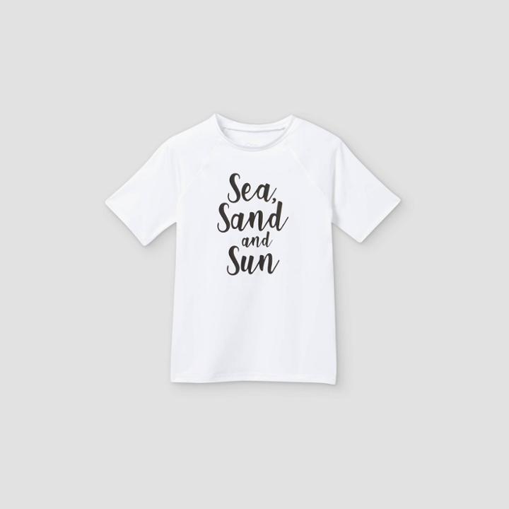Girls' Stay Salty Raglan Short Sleeve Rash Guard Swim Shirt - Art Class White