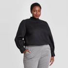 Women's Plus Size Ruffle Long Sleeve Button-down Blouse - A New Day Black