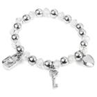 West Coast Jewelry Women's Heart Charms Clear Faceted Bead Stainless Steel Bracelet (8mm) -