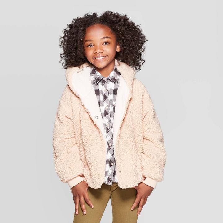 Girls' Sherpa Bomber Jacket - Cat & Jack Tan Xl, Girl's, Beige