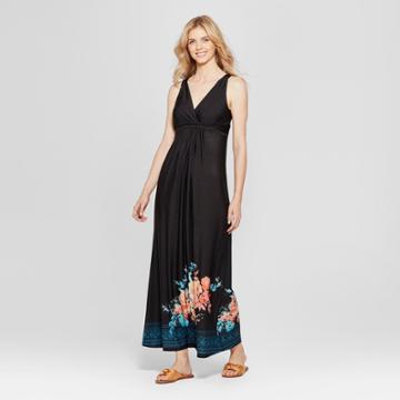 Johnpaulrichard Women's Floral Print Border Maxi Dress -john Paul Richard - Black/navy