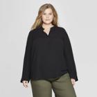 Women's Plus Size Long Sleeve V-neck Popover Blouse - Prologue Black