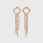 Gold With Clear Rhinestone Chain Drop Earrings - A New Day Gold