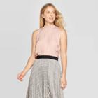 Women's Regular Fit Sleeveless Mock Turtleneck Satin Blouse - A New Day Smoked Pink