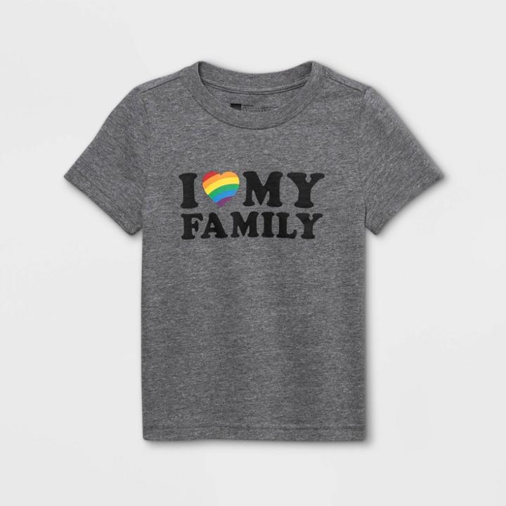 Ev Lgbt Pride Pride Gender Inclusive Toddler's 'i Heart My Family' Short Sleeve Graphic T-shirt - Gray