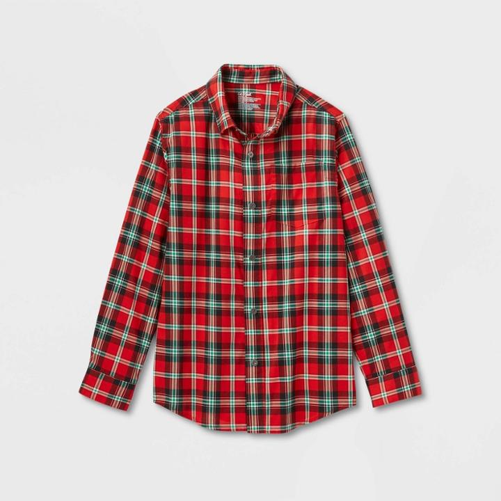 Boys' Adaptive Long Sleeve Woven Button-down Shirt - Cat & Jack Red
