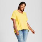Women's Plus Size Mixed Media T-shirt With Floral Print - Ava & Viv Yellow 2x,