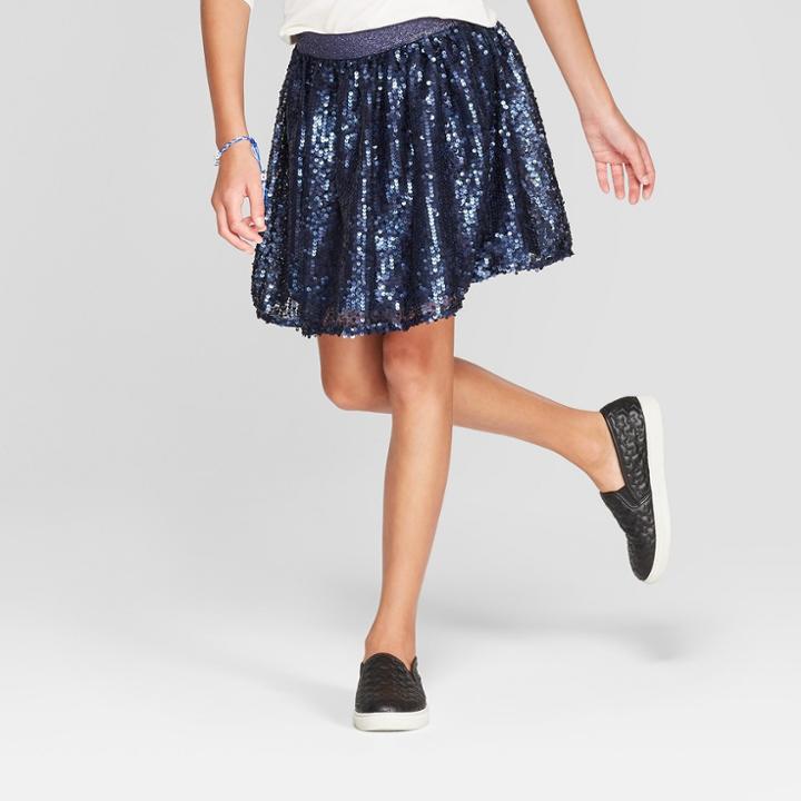 Girls' Sequin Short A Line Skirt - Cat & Jack Navy