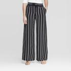 Women's Striped Regular Fit High-rise Wide Leg Linen Pants - A New Day Black/white