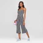 Women's Striped Sleeveless Sweetheart Neckline Jumpsuit - Almost Famous (juniors') Black/white