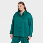 Women's Plus Size Long Sleeve Button-down Satin Shirt - Who What Wear Blue