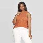 Women's Plus Size Crewneck Smocked Tank Top - Universal Thread Orange