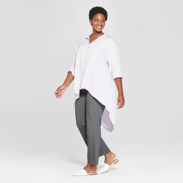 Women's Plus Size High-low No Gap Button-down Long Sleeve Top - Ava & Viv Purple