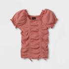 Toddler Girls' Ribbed Ruched Short Sleeve Shirt - Art Class Pink