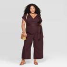 Women's Plus Size Short Sleeve V-neck Jumpsuit - Universal Thread Brown X