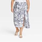 Women's Plus Size Ruched Satin Midi Slip Skirt - A New Day White/blue