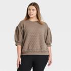 Women's Plus Size 3/4 Sleeve Quilted Pullover Sweatshirt - A New Day Brown