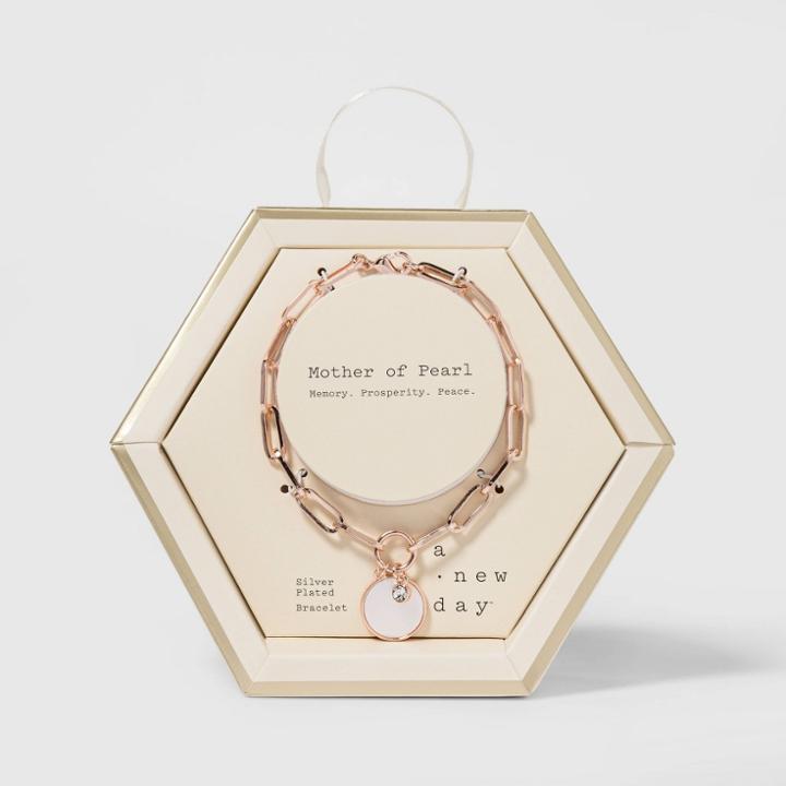 Boxed With Mother Of Pearl Chain Link Bracelet - A New Day White, Women's