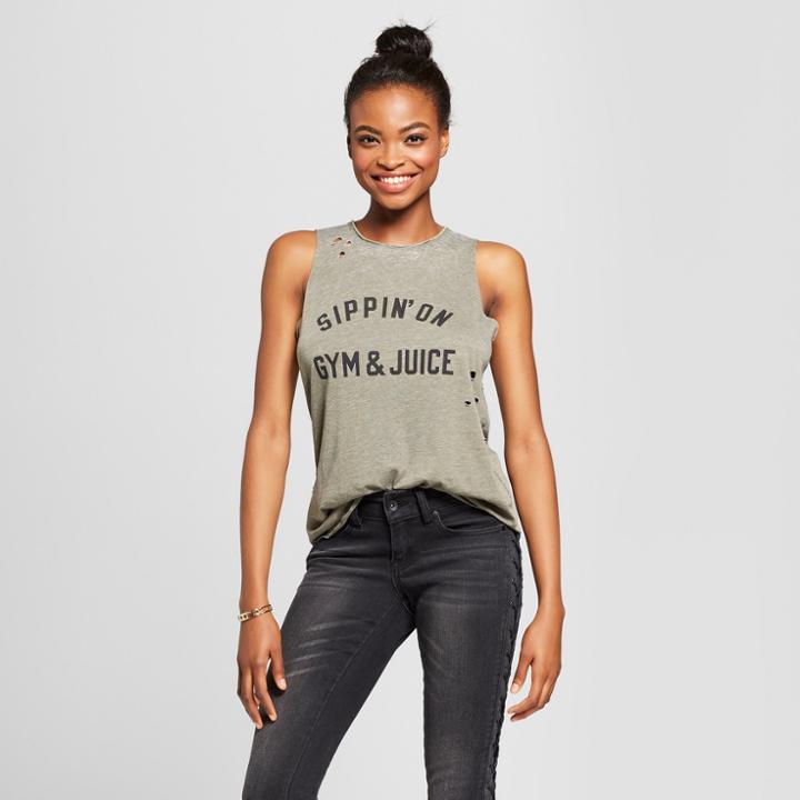 Women's Sippin On Gym & Juice Destructed Graphic Tank Top - Grayson Threads - Green