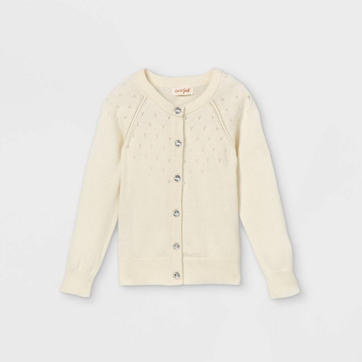 Toddler Girls' Knit Pointelle Cardigan - Cat & Jack Cream