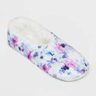 No Brand Women's Watercolor Floral Cozy Pull-on Slipper Socks - White/purple