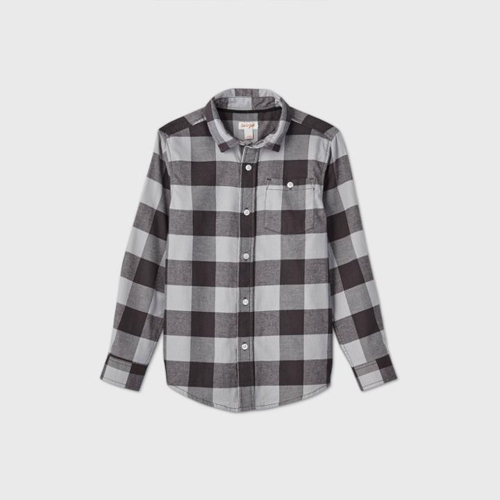 Boys' Buffalo Check Long Sleeve Button-down Shirt - Cat & Jack Gray/black