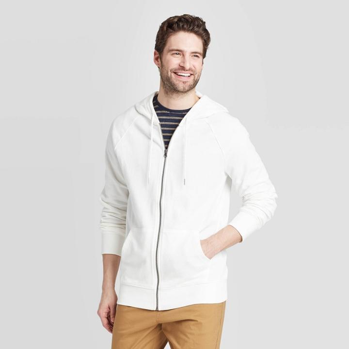 Men's Standard Fit French Terry Fz Hoodie Sweatshirt - Goodfellow & Co White S, Men's,