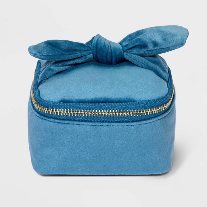 Soft Velvet Sided Jewelry Organizer With Bow - A New Day Blue