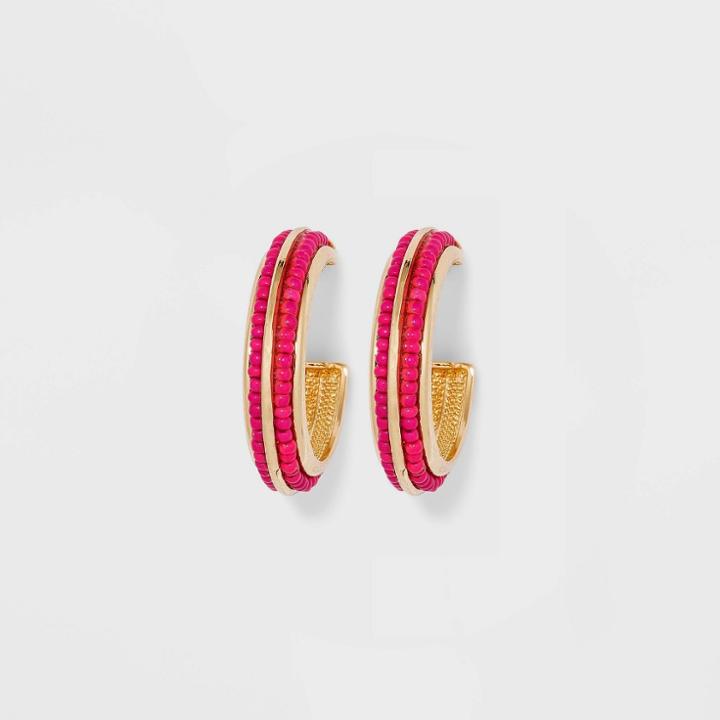 Sugarfix By Baublebar Two-tone Beaded Hoop Earrings - Coral Pink