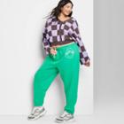 Women's Plus Size Ascot + Hart Smile Graphic Jogger Pants - Green