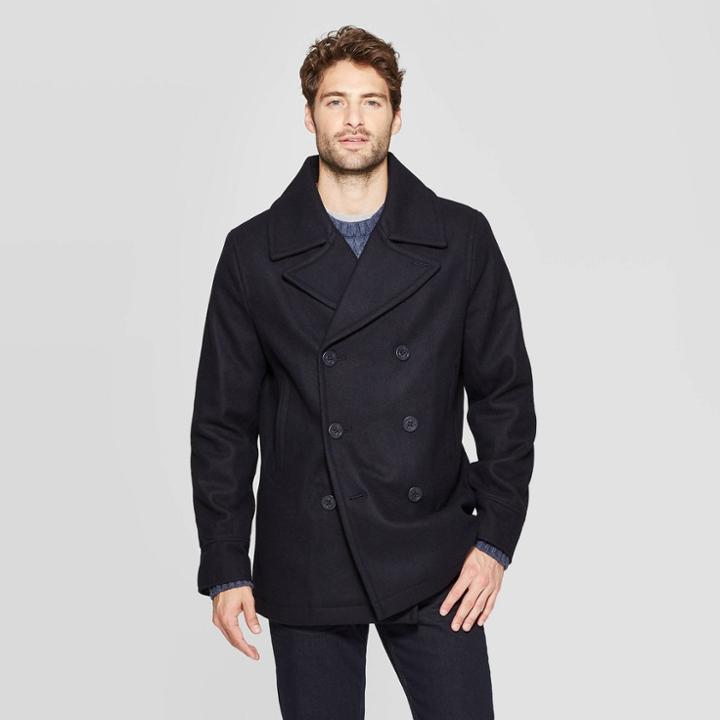 Men's Standard Fit Pea Coat - Goodfellow & Co Navy L, Men's, Size: