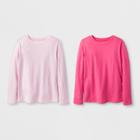 Girls' 2pk Solid Long Sleeve T-shirt - Cat & Jack Pink/light Pink M, Girl's,