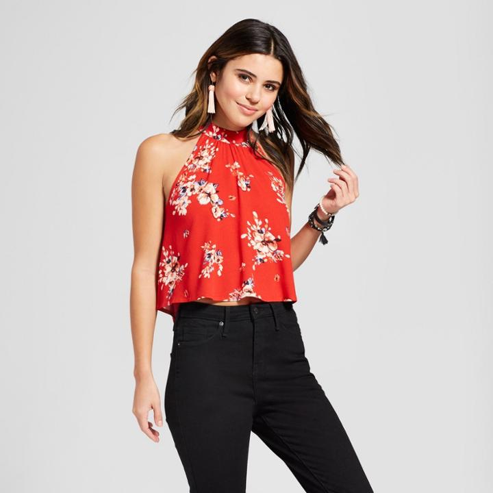 Women's Floral Print Crop Top - Xhilaration Red