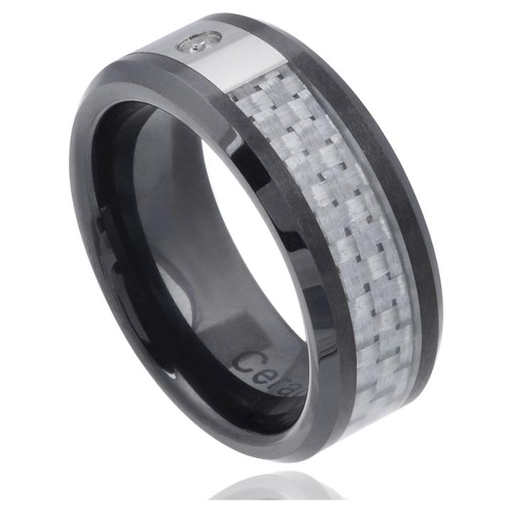 Daxx Men's 1/20 Ct. T.w. Round Cut Cubic Zirconia Pave Set Carbon Inlay Band In Ceramic - Black