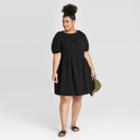 Women's Plus Size Short Sleeve Smocked Gauze Dress - Universal Thread Black 1x, Women's,