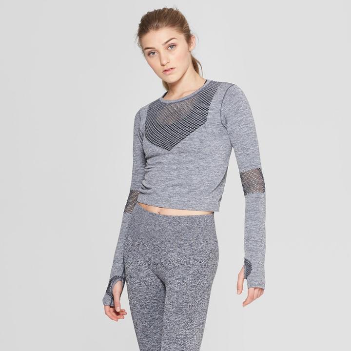 Target Women's Seamless Long Sleeve Crop Shirt - Joylab Navy (blue)