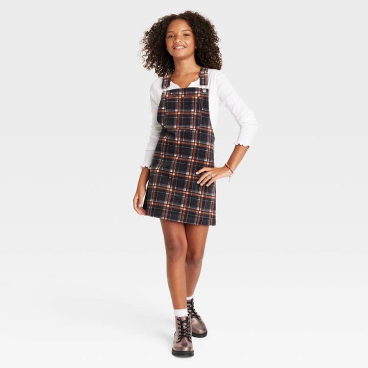 Girls' Corduroy Pinafore Dress - Art Class Black Plaid