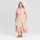Women's Plus Size Floral Print Short Sleeve Wrap Maxi Dress - Ava & Viv Pink X, Women's