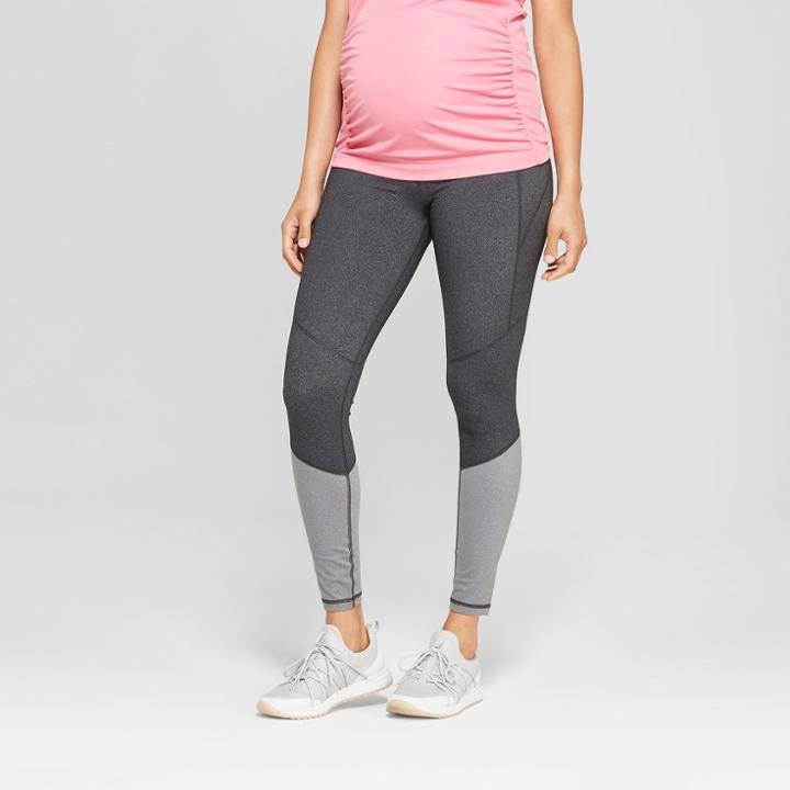 Maternity Colorblock Active Leggings With Crossover Panel - Isabel Maternity By Ingrid & Isabel Pink Heather Combo