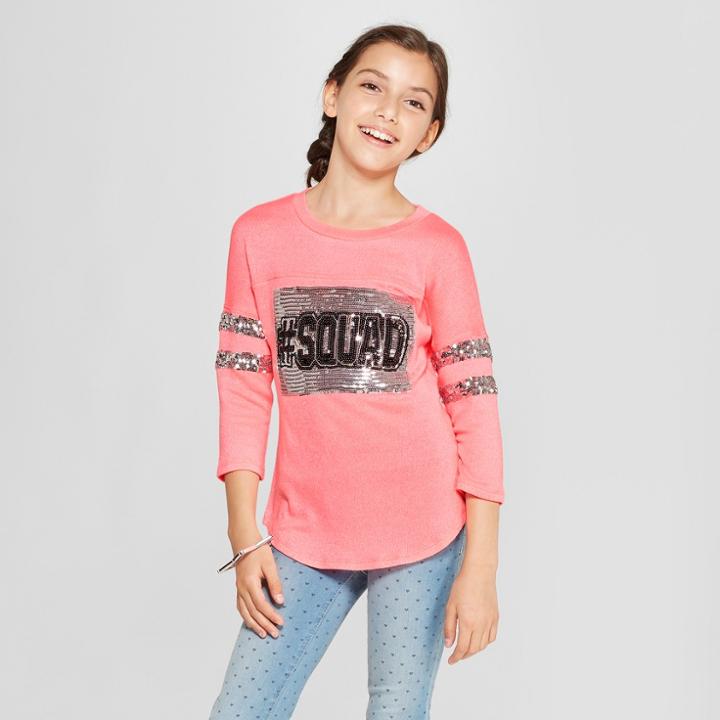 Miss Chievous Girls' '#squad' Graphic 3/4 Sleeve T-shirt - Pink