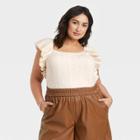Women's Plus Size Square Neck Ruffle Sweater Vest - A New Day Cream