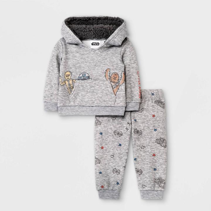 Disney Baby Boys' 2pc Star Wars Fur-backed Fleece Pullover And Jogger Set - Gray Newborn