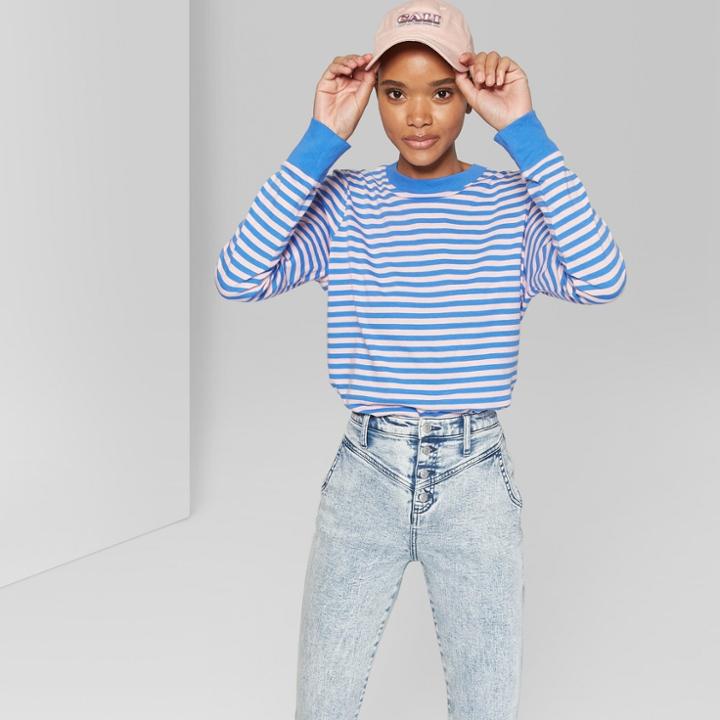 Women's Striped Long Sleeve Oversized Crew Neck T-shirt - Wild Fable