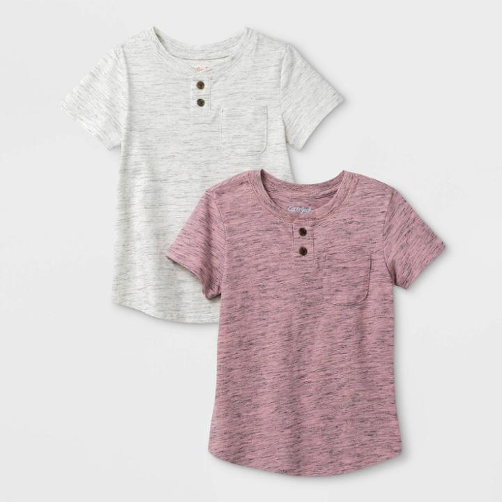 Toddler Boys' Henley 2pc Bundle T-shirt - Cat & Jack Cream/burgundy 12m, Toddler Boy's, Pink Beige
