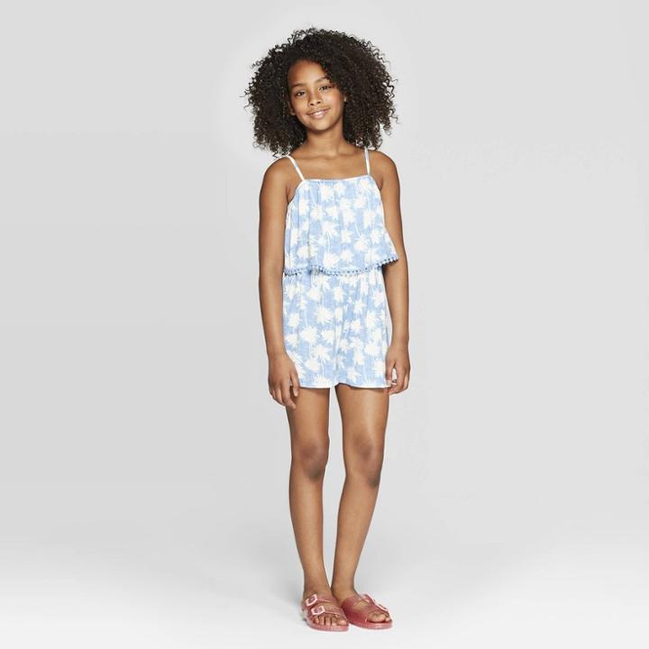 Girls' Ruffle Tank Romper - Art Class Blue