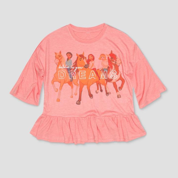 Girls' Spirit Riding Free 'dreams' Short Sleeve T-shirt - Peach
